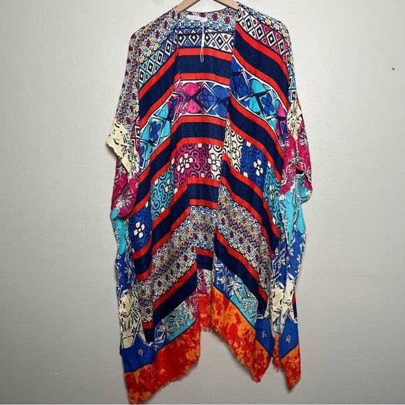 NEW Do Everything in Love Women Kimono Duster Cardigan Patchwork Muti-color Art - Picture 1 of 9